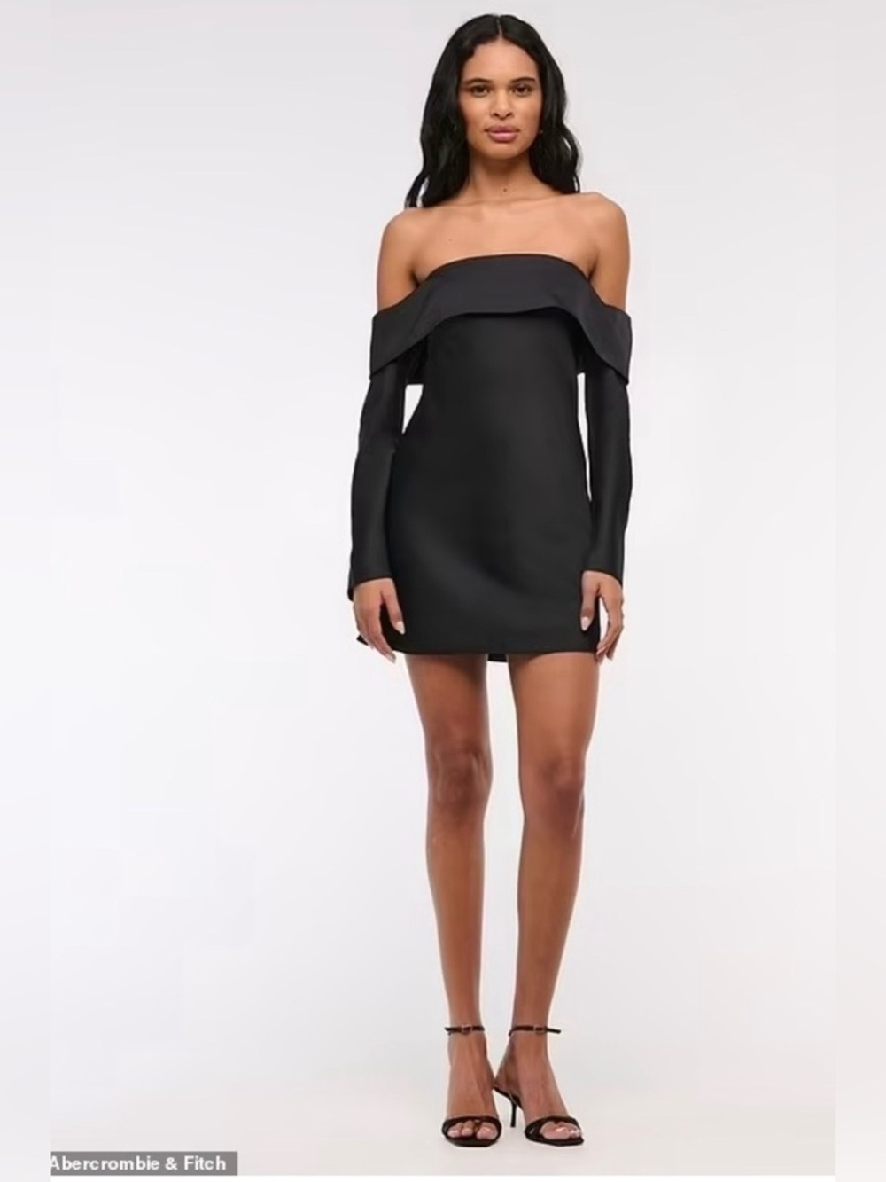Abercrombie & Fitch Black Satin Off Shoulder Mini Dress